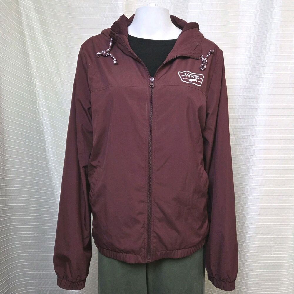 Vans Windbreaker Jacket Women's L/XL Hooded Lightweight Skater Style Maroon - Picture 3 of 10